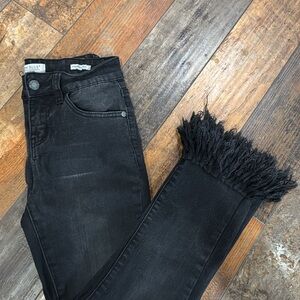 Judy Blue Black Fringed Hem Flare Jeans
